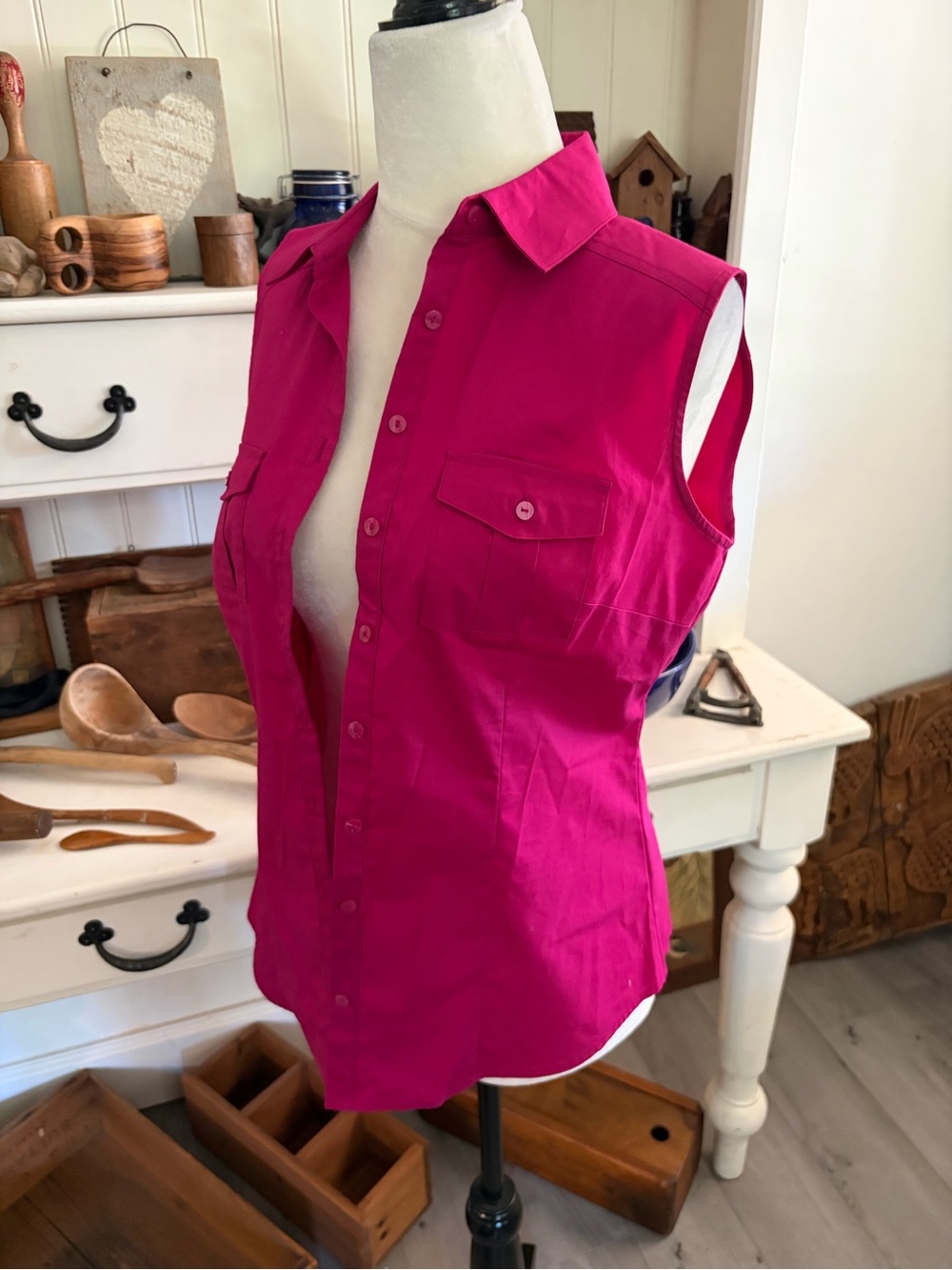 Worthington Sleeveless Button-Front Women's Shirt - Bright Fuchsia Pink
